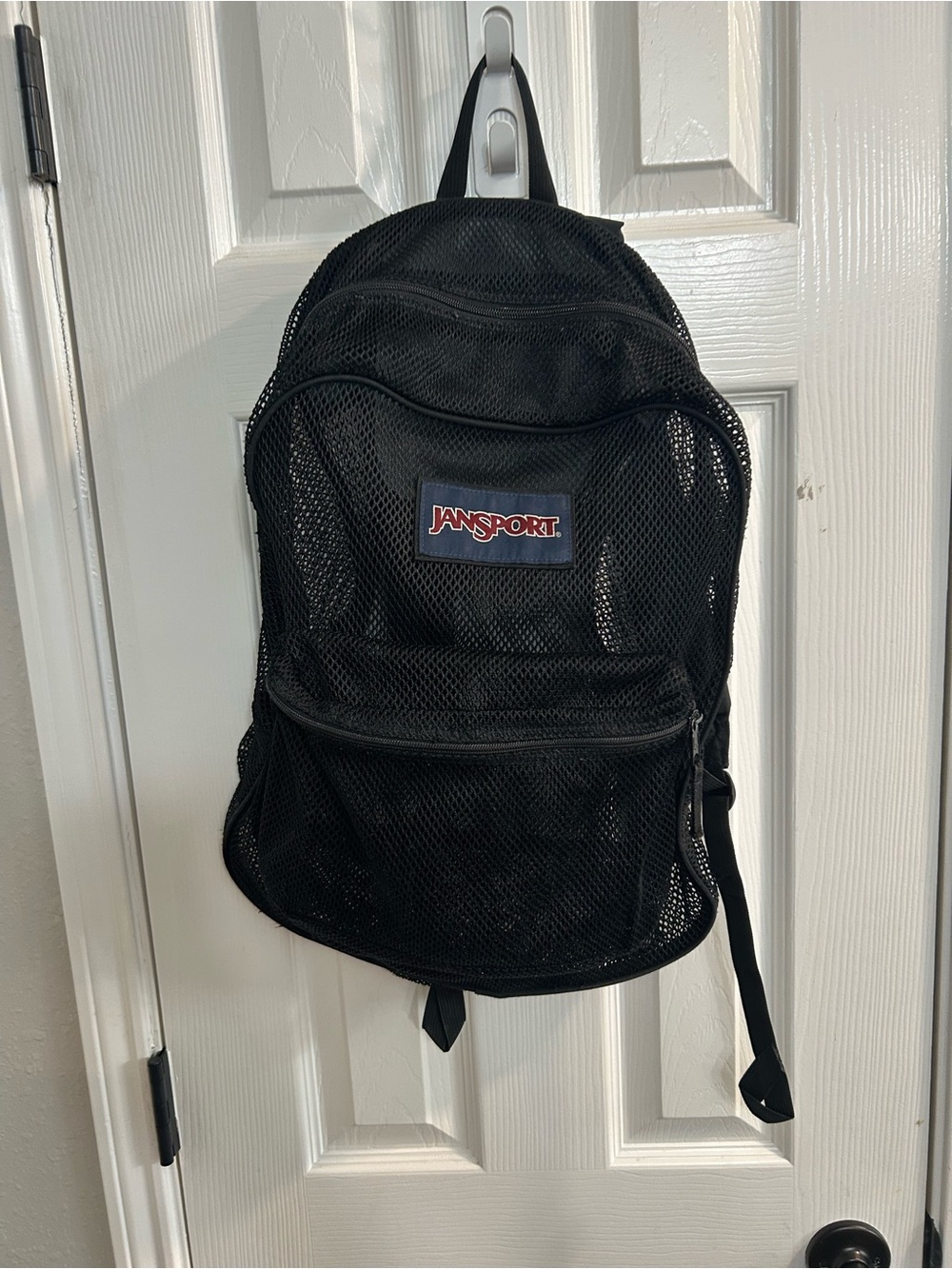 JanSport Black Mesh Polyester Backpack Zip Closure Front Zip Pocket Adjustable